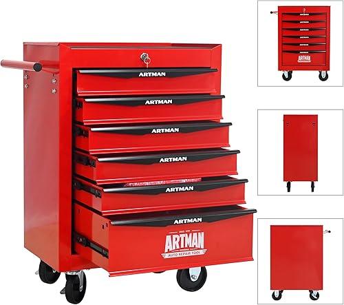 Miniatura 4 de Caja de herramientas con ruedas, caja de herramientas mecánica con 6 cajones, organizador de caja de herramientas con 7 cajas de almacenamiento de