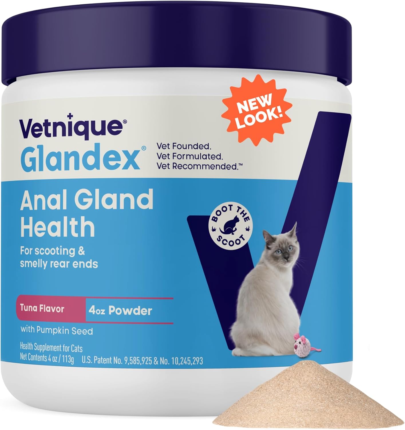 Vetnique Glandex Feline Anal Gland or Daily Probiotic Fiber Supplement Powder for Cats with Digestive Enzyme, Probiotics and Pumpkin, Vet Recommended for Healthy Bowels (4oz, Anal Gland Powder – Tuna)