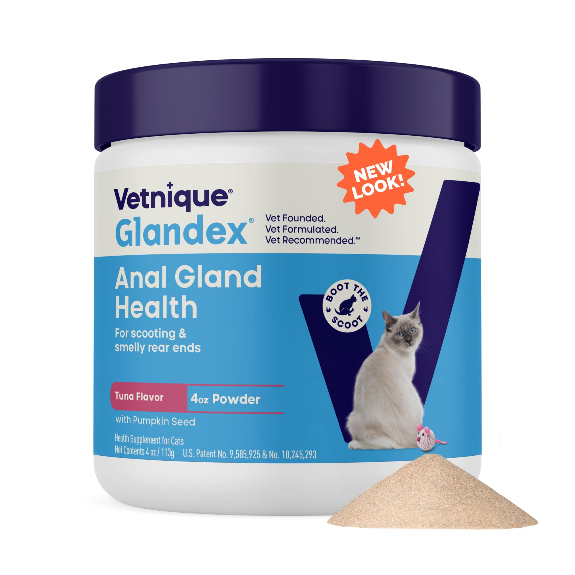 Vetnique Glandex Feline Gland or Daily Probiotic Fiber Supplement Powder for Cats with Digestive Enzyme, Probiotics and Pumpkin, Vet Recommended for Healthy Bowels (4oz, Gland Powder - Tuna)