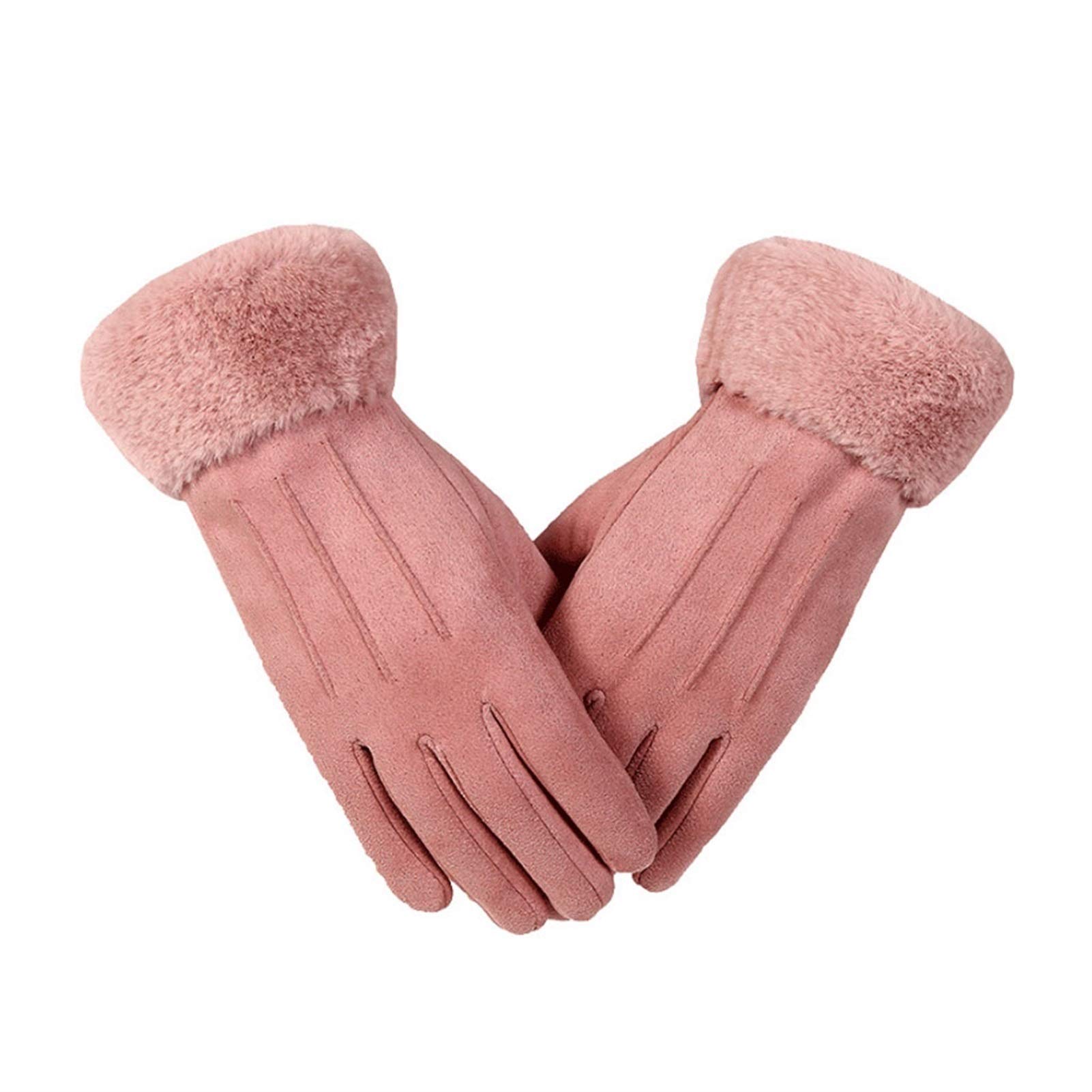 Chenguojian Women's Winter Leather Gloves, Warm Gloves Touchscreen Gloves Faux Fur Trim, Great (Color : Pink)