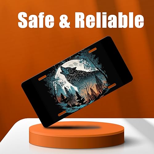 Miniatura 2 de Cubierta de matrícula delantera de automóvil con diseño de lobo, personalizable, cubierta de metal inoxidable para placas de automóvil, etiqueta