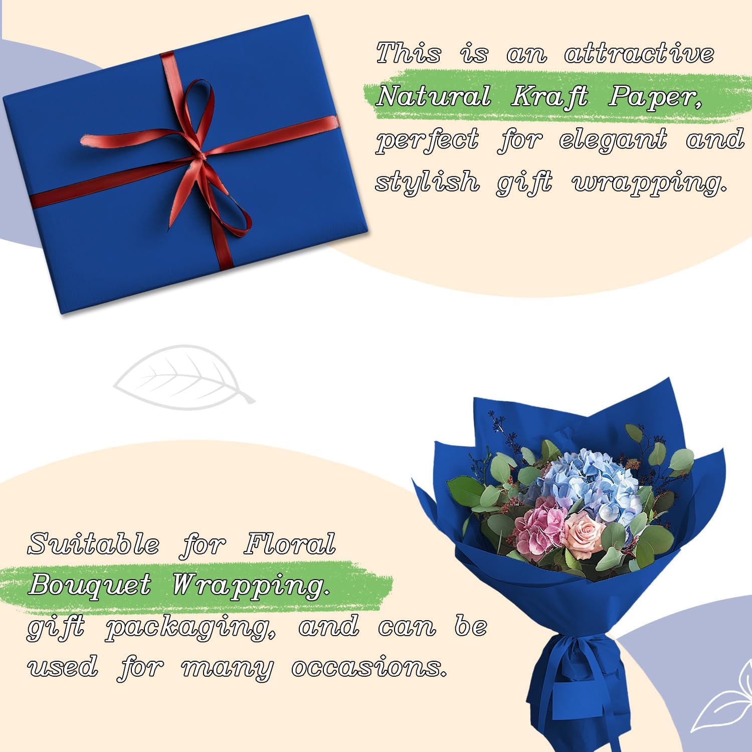 BAIJIALI 36" x 2,400" (200') Kraft Paper Roll for Craft Bulletin Board Paper Art Table Covering Crafting Gift Wrapping Bouquet Packing Parcel (Blue, 36" x200')