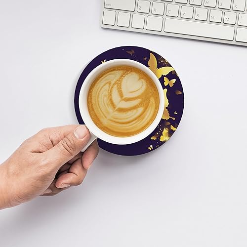 Miniatura 5 de Posavasos para bebidas, posavasos de cerámica absorbente para mesa de café, juego de 4 posavasos de mariposa dorada para mesa de madera, posavasos