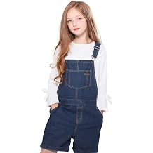 SOLOCOTE GirlVintage Wash Denim Pinafore with Adjustable Straps Jumpsuit Suspender Shortall Bib Pocket 5-14Y