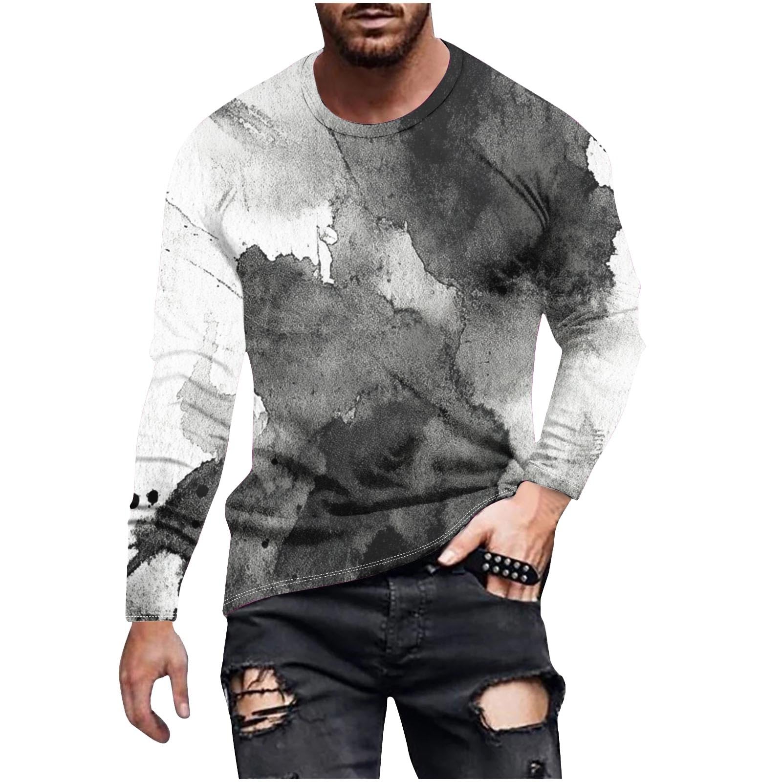 Long Sleeve Shirts for Men Camouflage Print Casual Stylish Workout Crewneck Cotton Sweatshirts Loose Fit Pullover Tees