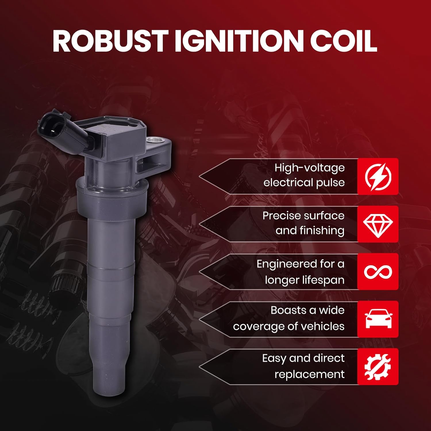 MOCA 8X Ignition Coils fits For Hyundai 2011 Equus 4.6L, 2012-2016 Equus 5.0L, 2009-2012 Genesis 4.6L, 2012-2016 Genesis 5.0L, 2010-2014 Genesis Coupe 2.0L, 2010-2012 Santa Fe 2.4L