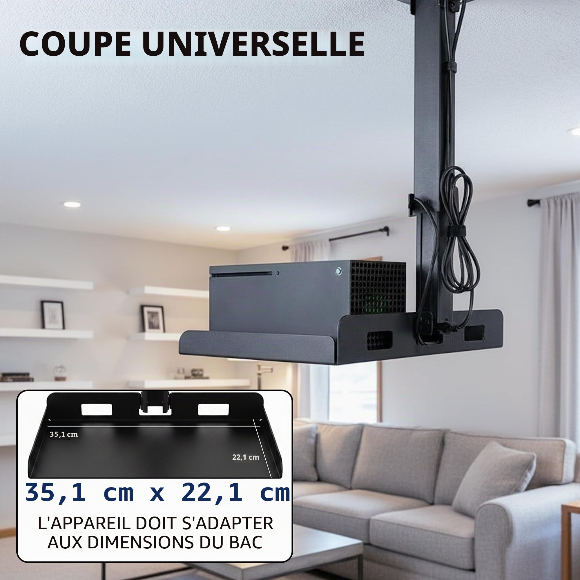 VIVO MOUNT-VP08B Support universel de plafond extensible pour projecteur, projection réglable en hauteur, installation sans perçage, gestion dissimulée des câbles, noir