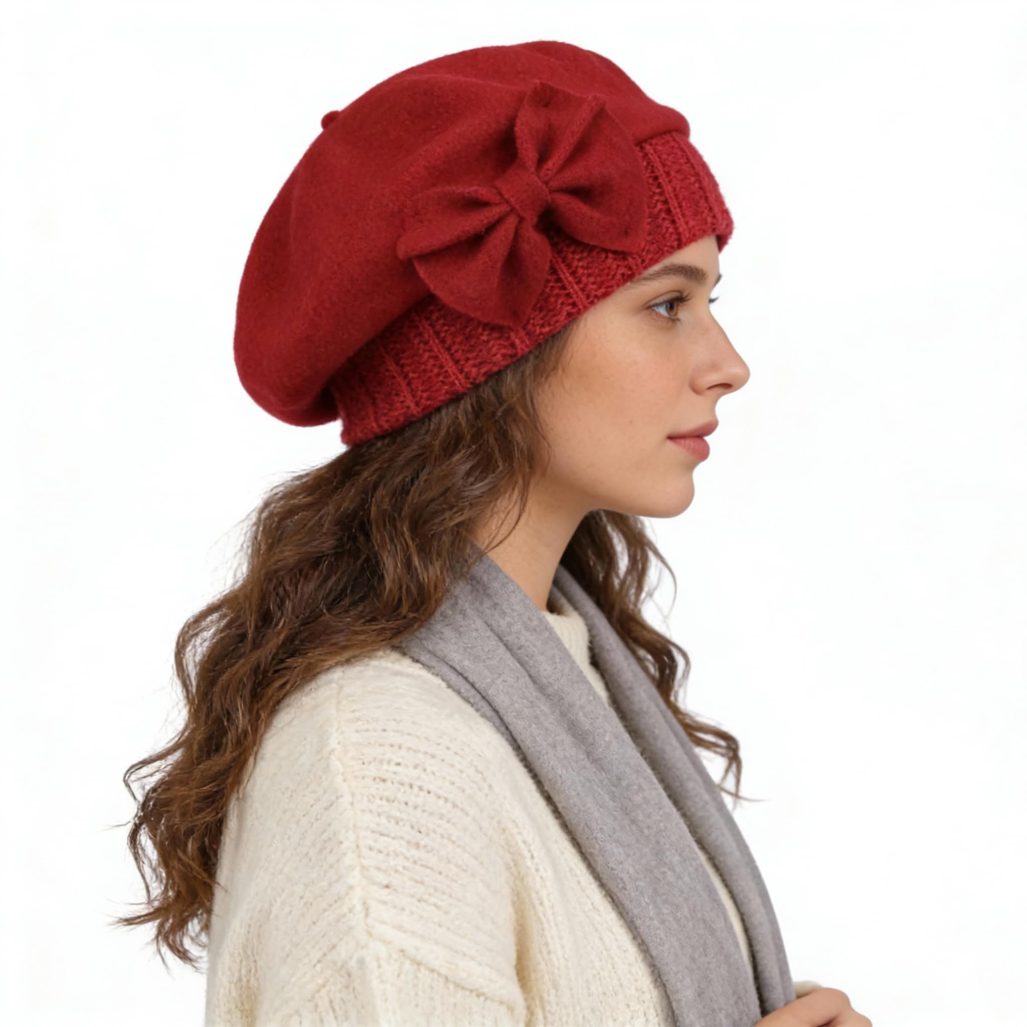 Ruphedy Women's Hy022-Claret-A Beret Beanie Chic Wool French Beret Dress Winter Hats Hy022 (Claret)