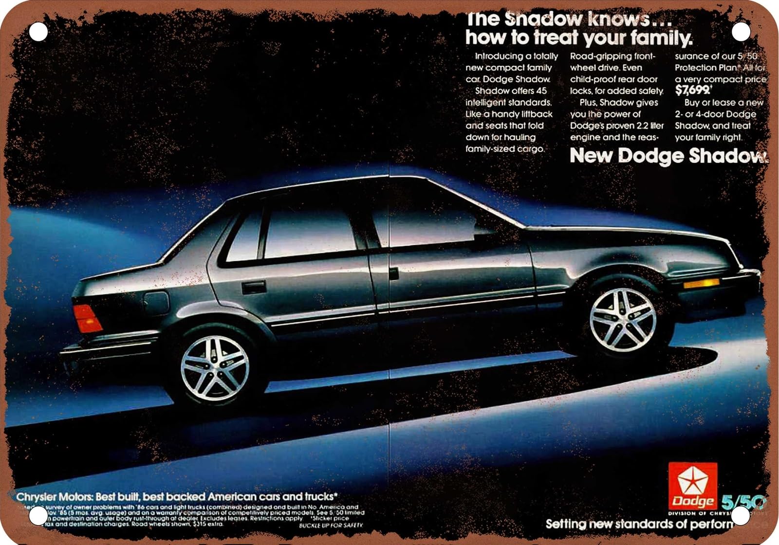 METAL SIGN - 1987 Dodge Vintage Ad 01 - Old Retro Rusty Look home decor