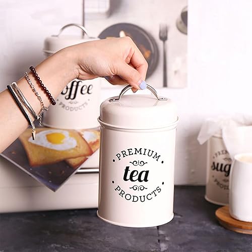 Miniatura 5 de Hedume Juego de 3 recipientes herméticos de cocina con tapas, café, té, contenedores de metal de azúcar, tarros decorativos de cocina anidables,