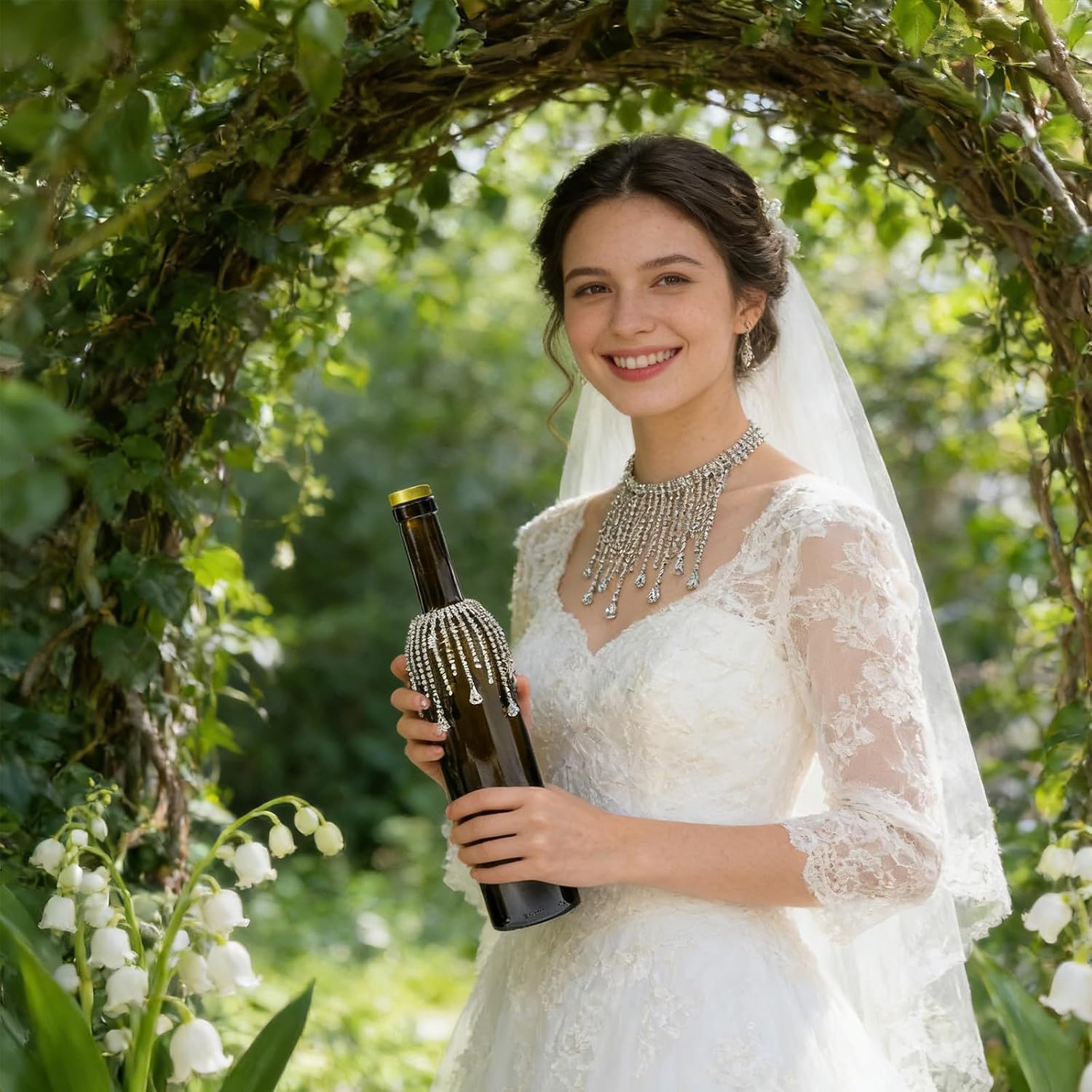 Rhinestone Wine Bottle Decoration Jewel Tassel Wine Bottle Veil Rhinestone Tassel Winebottles Pendant Charms for Party Wedding Champagne Décor
