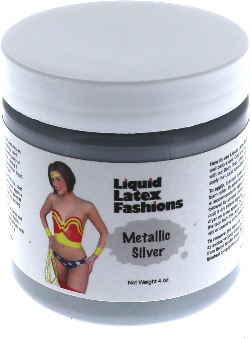 Liquid Latex Fashions Metallic Silver Latex Body Paint for Adults and Kids, Zombie Skin Makeup, Ideal for Art, Parties and Cosplay, Super Flexible- 4 Oz