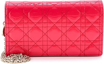 Pre-Loved Lady Dior Chain Pouch Cannage Quilt Patent, Pink