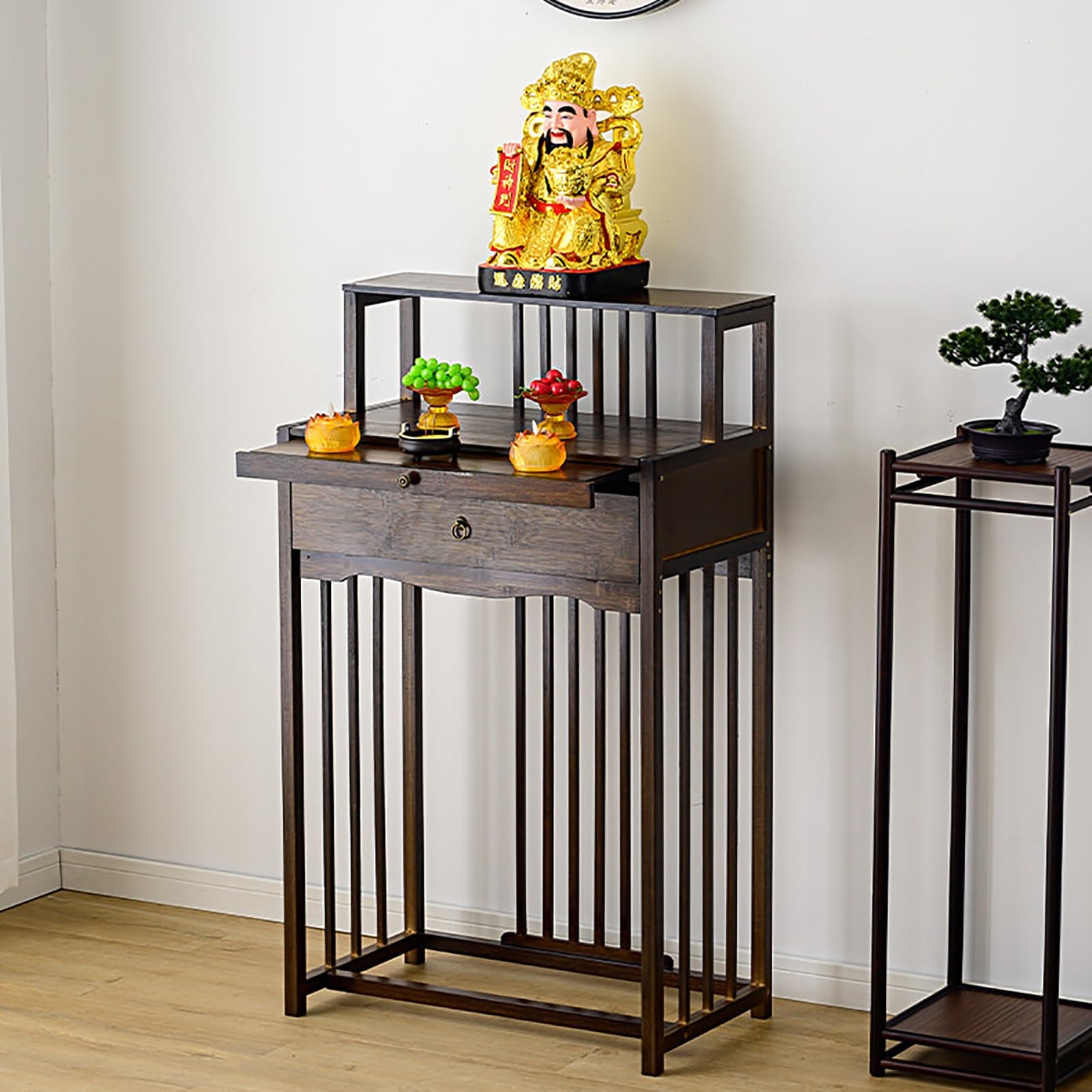 JNTFNE Prayer Altar Personal Shrine Stand, Meditation Table with Storage Space, Chinese Buddha Pooja Cabinet, for Living Room, Bedroom, Office(Brown,80cm/31.5in)