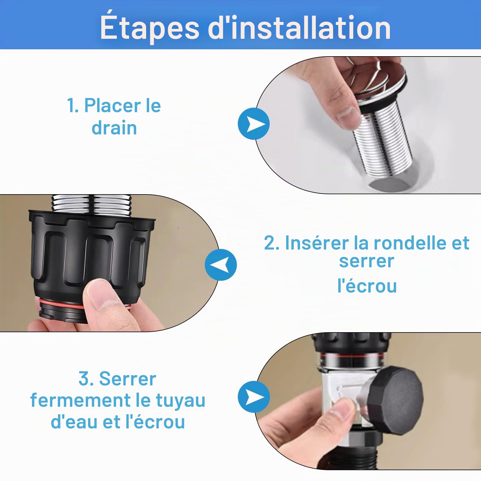 Kit de Égouttoir de Bonde de Lavabo Universel Égouttoir Siphon Lavabo avec Tuyau de Vidange Flexible Rétractable et Bouchon Dévier À Filtre Pop-up Kit de Vidange D'Évier pour Salle de Bain Cuisine