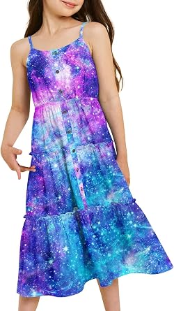 Enlifety Girls Dress Hawaiian Spaghetti Straps Dresses Summer Sundress Size 6 12T