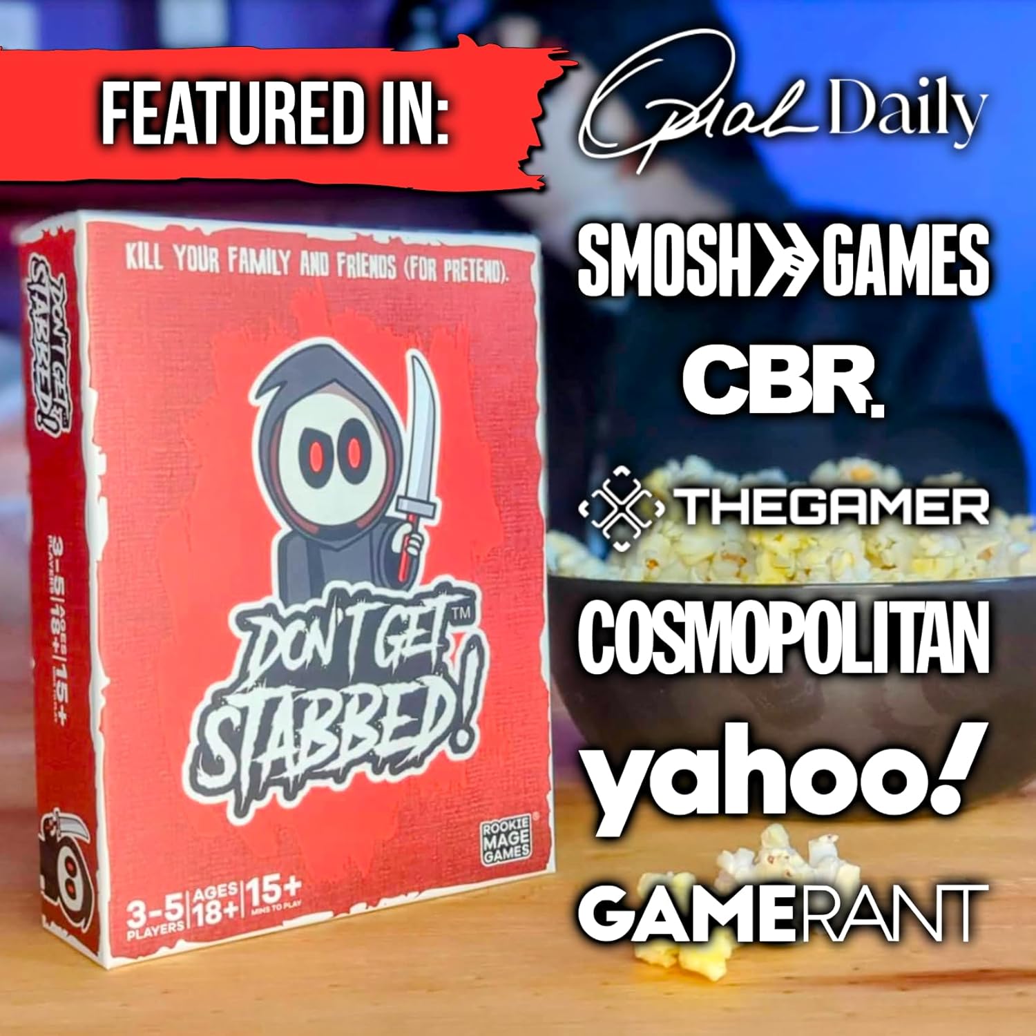 Don't Get Stabbed!: The Party Game Where You Get to Kill Your Family and Friends (for Pretend). Exciting Card Game for Adults and Horror Gift for Scary Movie Fans. Great for Halloween.