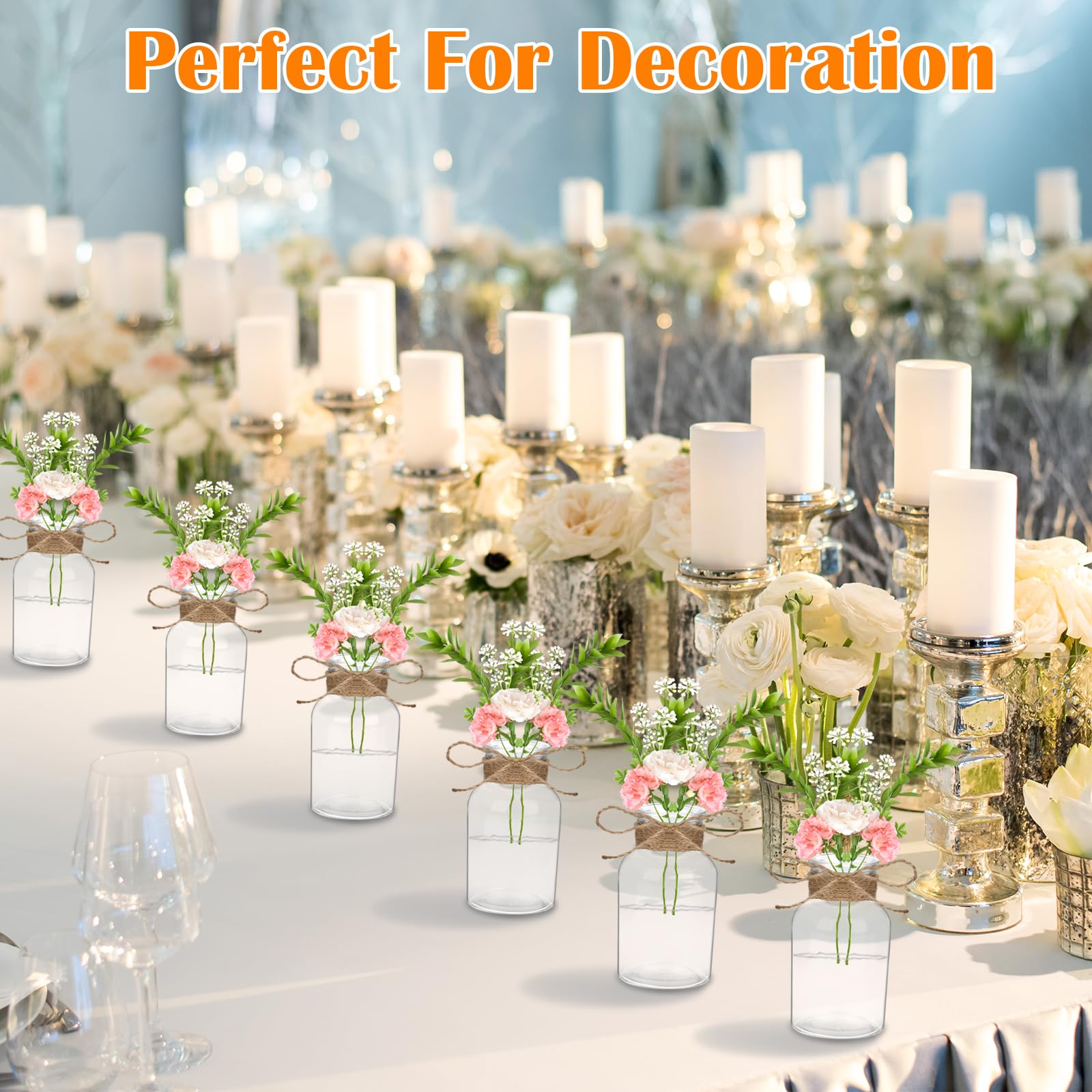 12er Set Glasvase Klein, 125ml Mini Vasen mit 5m Juteschnur, 10.3cm Hoch Blumenvasen, Vasen Deko, Kleine Vasen für Tischdeko Zuhause Hochzeiten Geburtstage Feste, Spülmaschinenfest