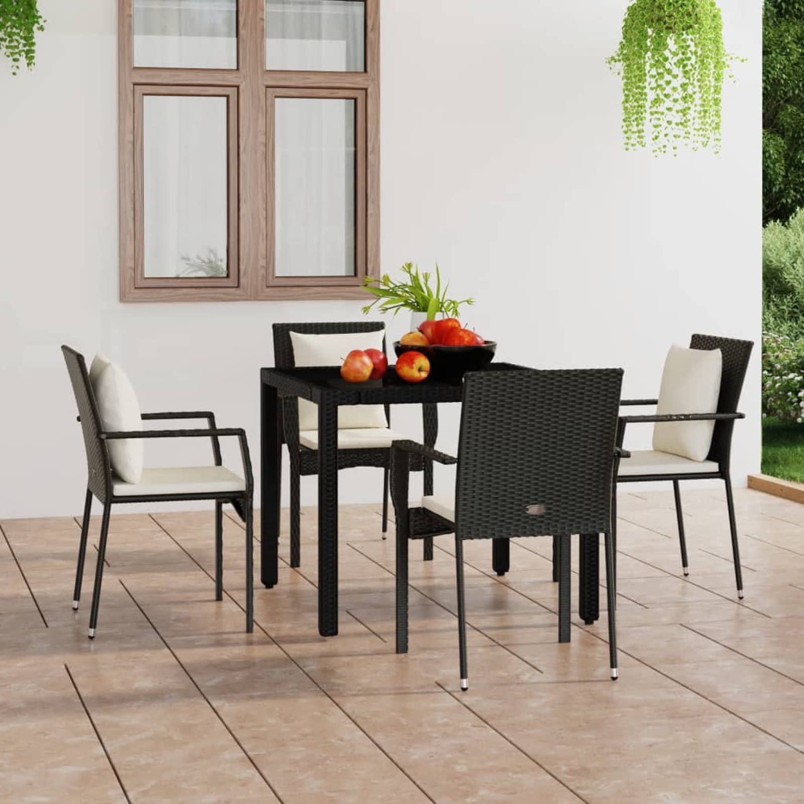 319879 Sedie da Giardino con Cuscini 4 pz in Polyrattan Nere Testata in Legno,Testata Letto Matrimoniale Muebles Dormitorio Spalliera Letto Testiere per Letto Matrimoniale