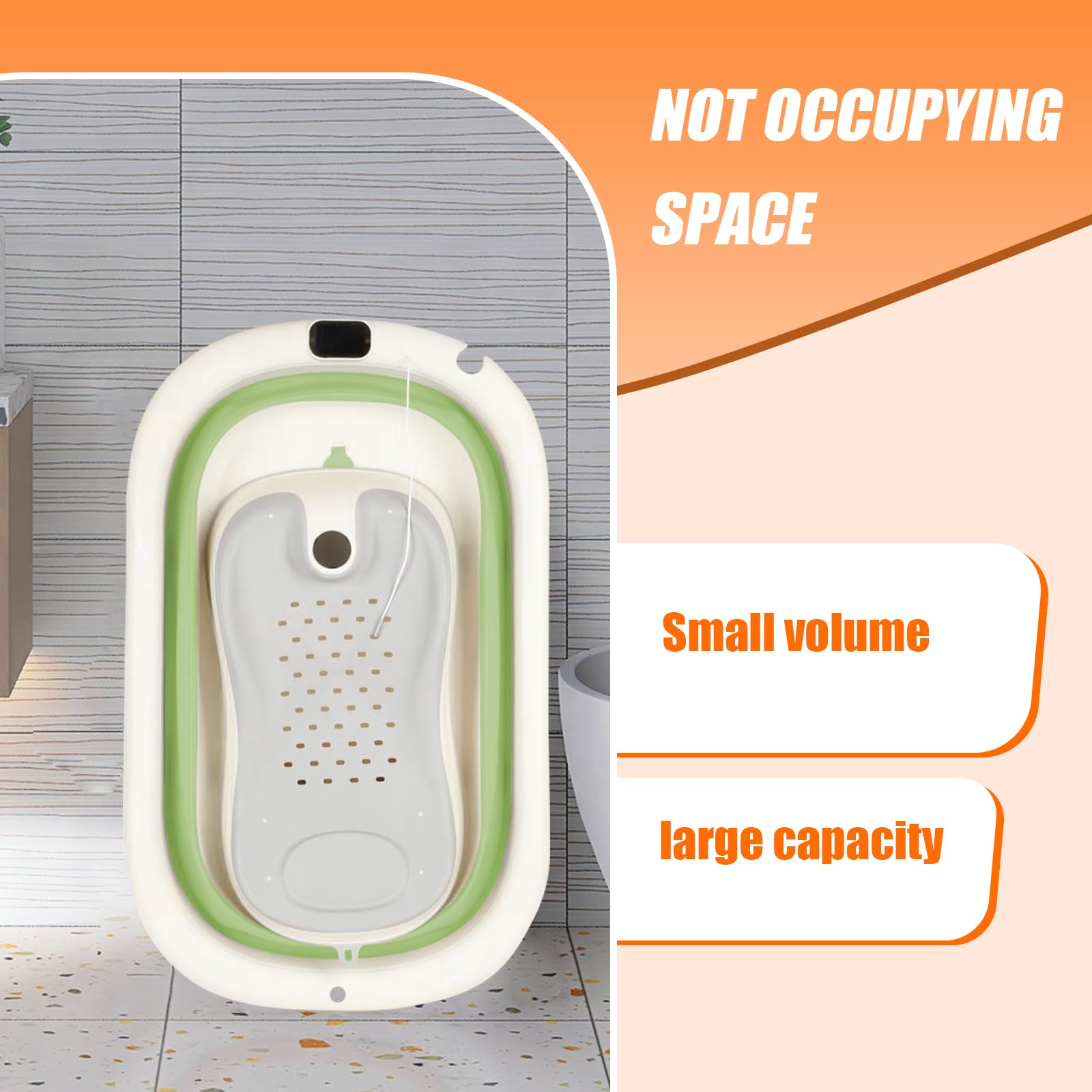 Baignoire Bébé Pliable avec Support Réglable – Bassine Nouveau-Né Pliable Antidérapante avec Thermomètre, Utilisation Facile à la Maison ou en Voyage（Vert）
