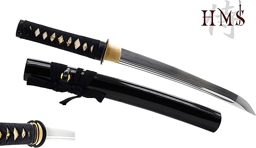 Miniatura 8 de HMS Espada Samurai Tanto japonesa, Musashi Tsuba, acero al carbono 1045, forjado a mano templado por calor, espiga completa, afilada