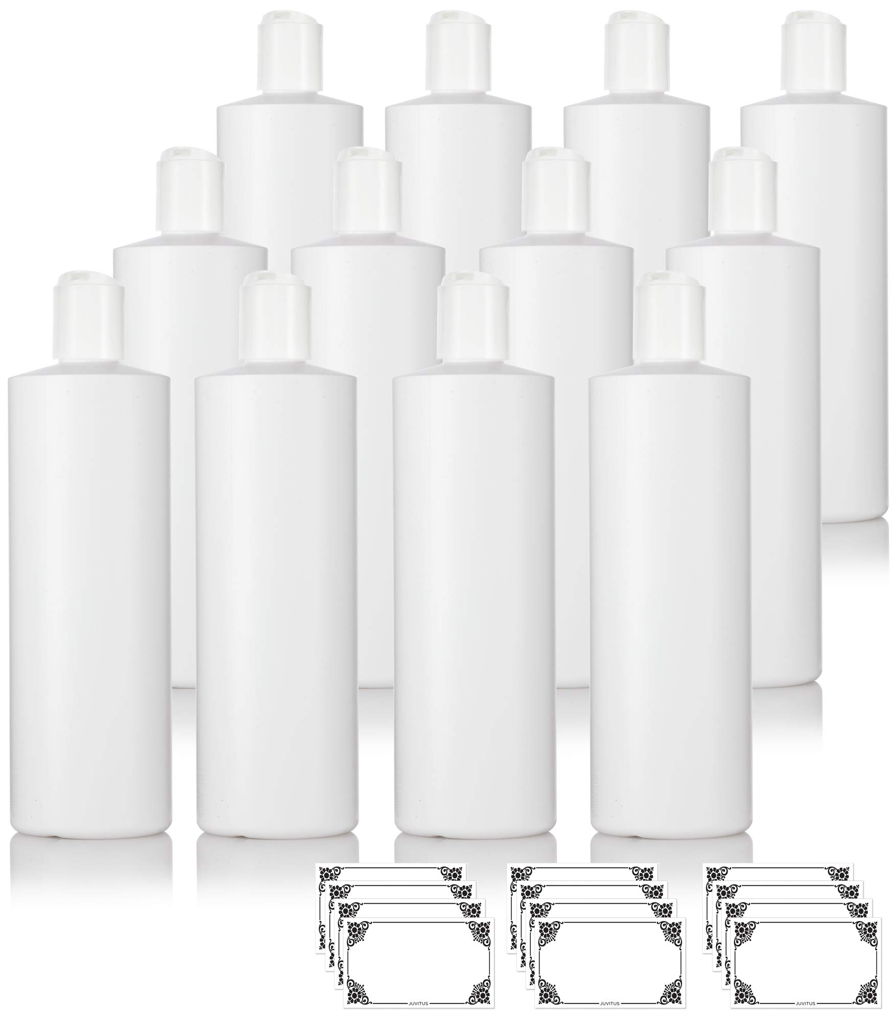 Large 16 oz / 500 ml White Refillable Plastic Squeeze Bottles with (12 Pack )