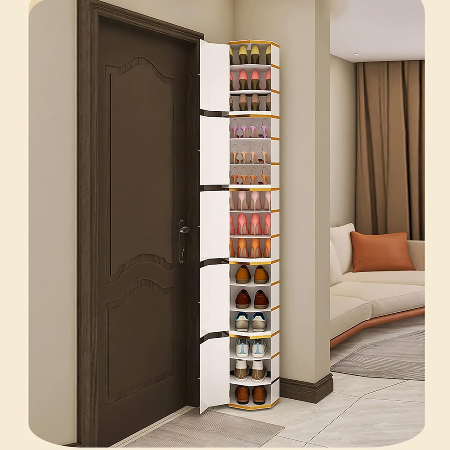 Freestanding Multi-Layer Space Saving Storage Large-Capacity Dustproof Shoe Storage Cabinet，Entryway Shoe Cabinet - Metal Rotating Freestanding Shoe Rack, Stackable Storage Orga with Door, 3