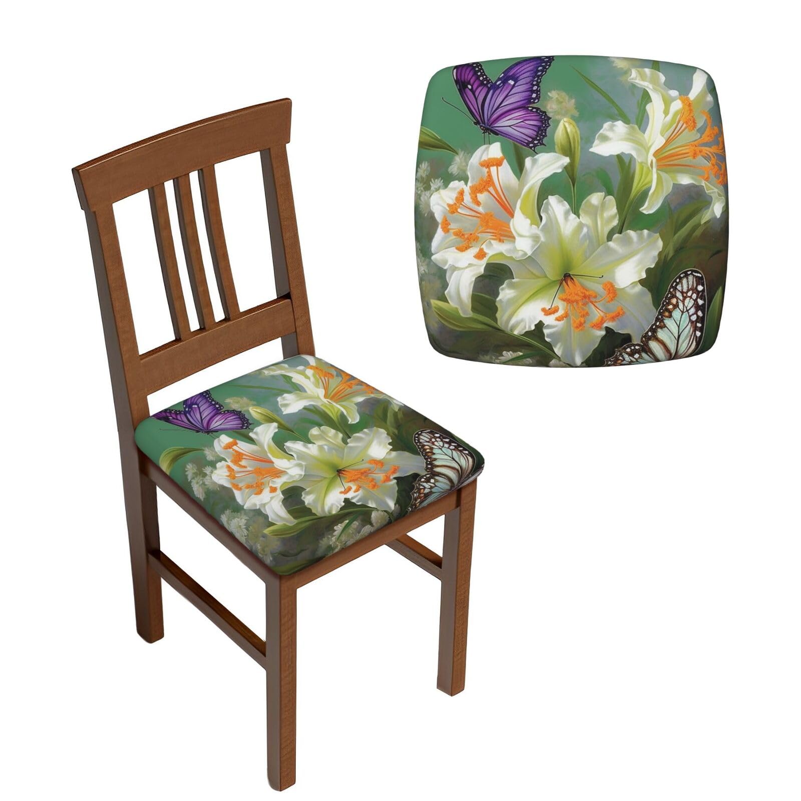 Housse de chaise salle à manger lot de 6 imprimé lys papillon pour embellir vos repas