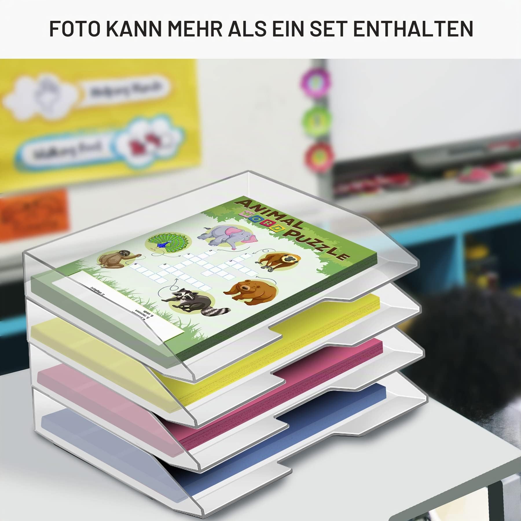 Acrimet Stapelbare Briefablage im Querformat, Büro-Organizer für Papier und Dokumente im A4-Format, Robuster Kunststoff (Farbe Transparent) (3 Stück)