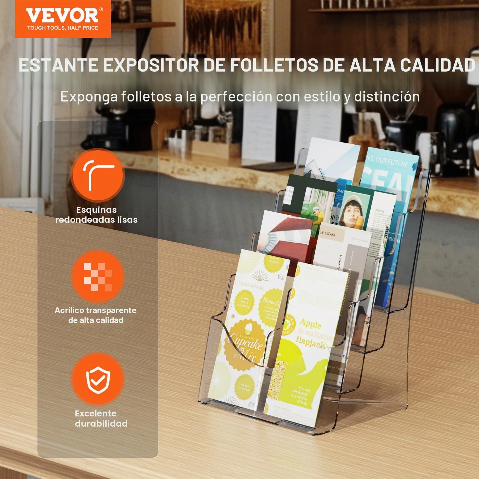 VEVOR Soporte para Folletos de Acrílico de 223,52 x 279,4 mm, Expositor de Literatura de Acrílico Transparente de 4 Niveles, Organizador de Literatura para Exhibición Montado en Encimera o Pared