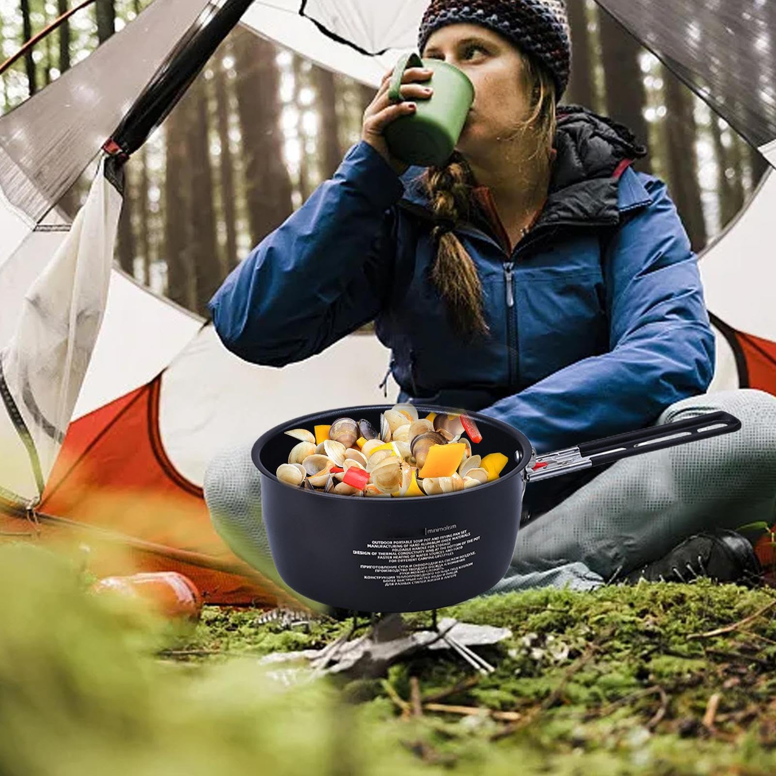 Set Di Pentole Da Campeggio Impilabile compatto riscaldamento uniforme | Padelle Da Campeggio Per Cucinare Per Backpacking, Escursionismo, Camper, Picnic, Survival, Caccia, Spiaggia, Famiglia