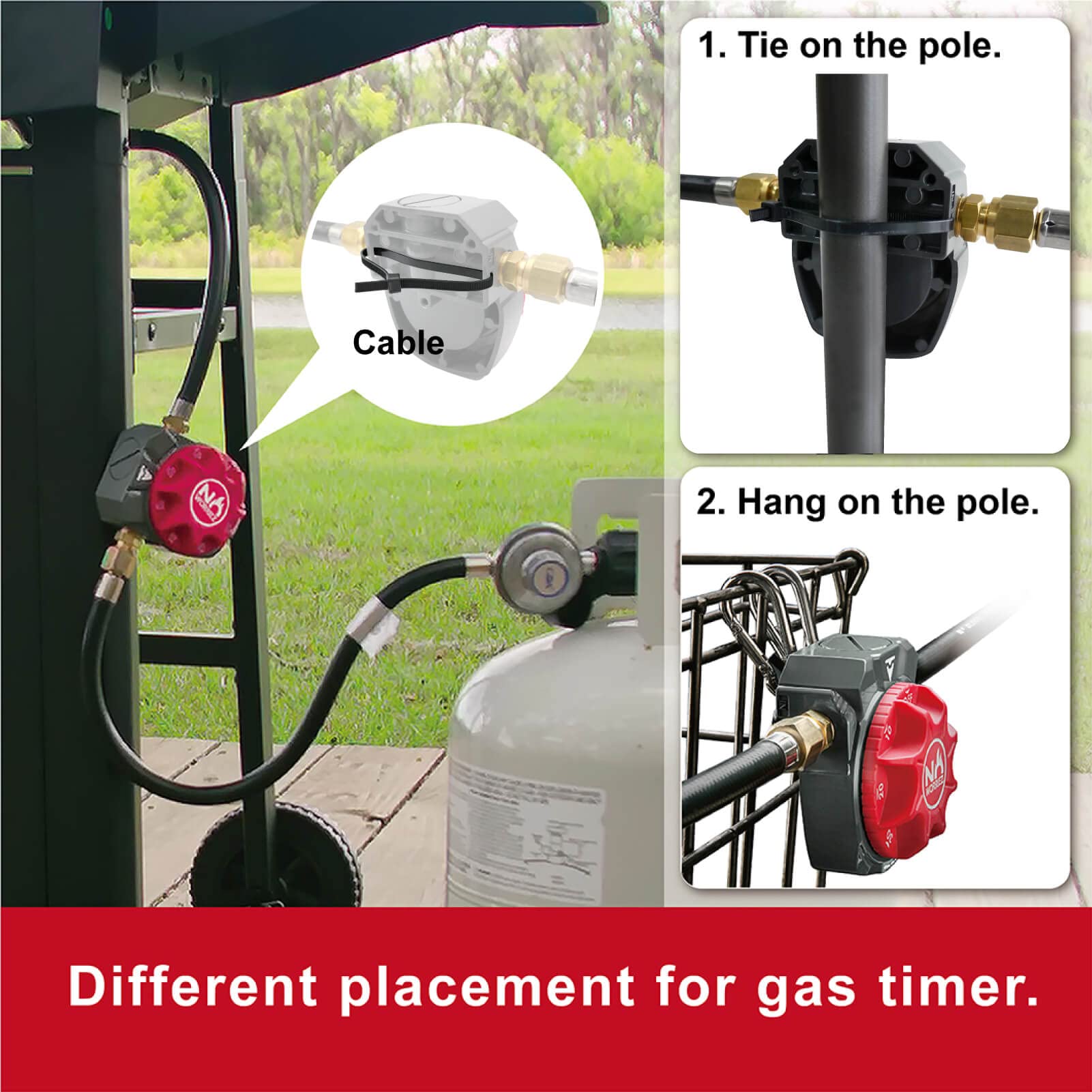 NO WORRIEZ Safety Auto Shut-Off Gas Timer for Propane & Natural Gas | Outdoor Grill, Fire Pit, Pizza Oven | – 80,000 BTU w/ 3/8