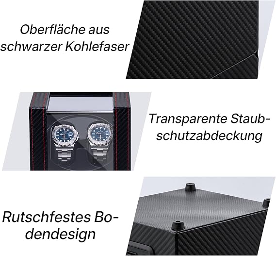 Mcbazel Watch Winder for 2 Watches USB-C Automatic Watch Winder TPD 970-2430 2 Winding Modes Watch Winder for Automatic Watches PU Leather - Black/Red