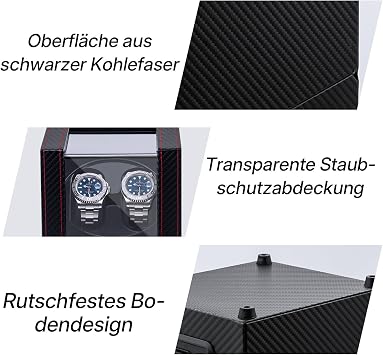 Mcbazel Watch Winder for 2 Watches USB-C Automatic Watch Winder TPD 970-2430 2 Winding Modes Watch Winder for Automatic Watches PU Leather - Black/Red