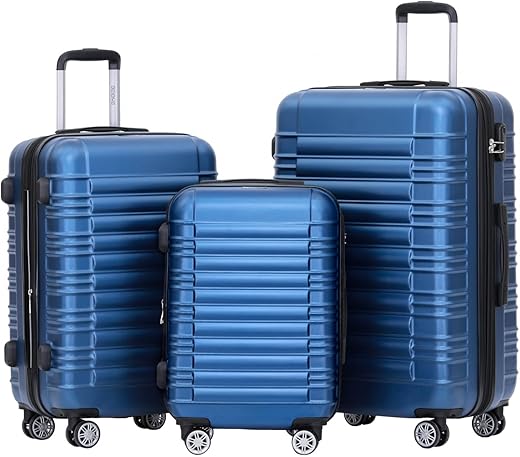 BEIBYE Zwillingsrollen Reisekoffer Koffer Trolleys Hartschale M-L-XL-Set , Erweiterbar, (Blau, M)