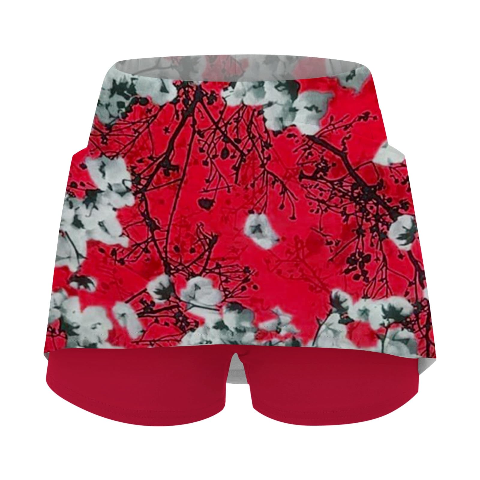 Jupe Short Femme Ete Sport Grande Taille 2 en 1 Jupe Tennis Fleurs Imprimé avec Poche Décontracté Mode Skorts Skirt Doublure Intégrée pour Le Golf La Randonnée La Course À Pied Le Cyclisme