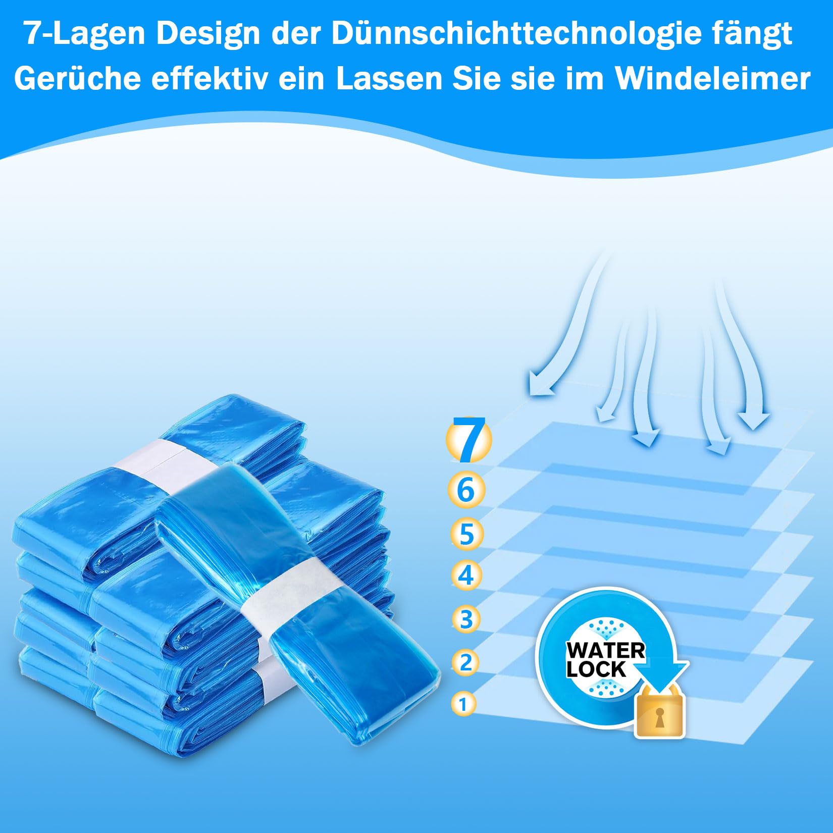 Pack de 12 recambios para cubos de pañales, 7 capas y resistentes a los olores, compatible con Angelcare/Tommee Tippee/Litter Locker – Azul