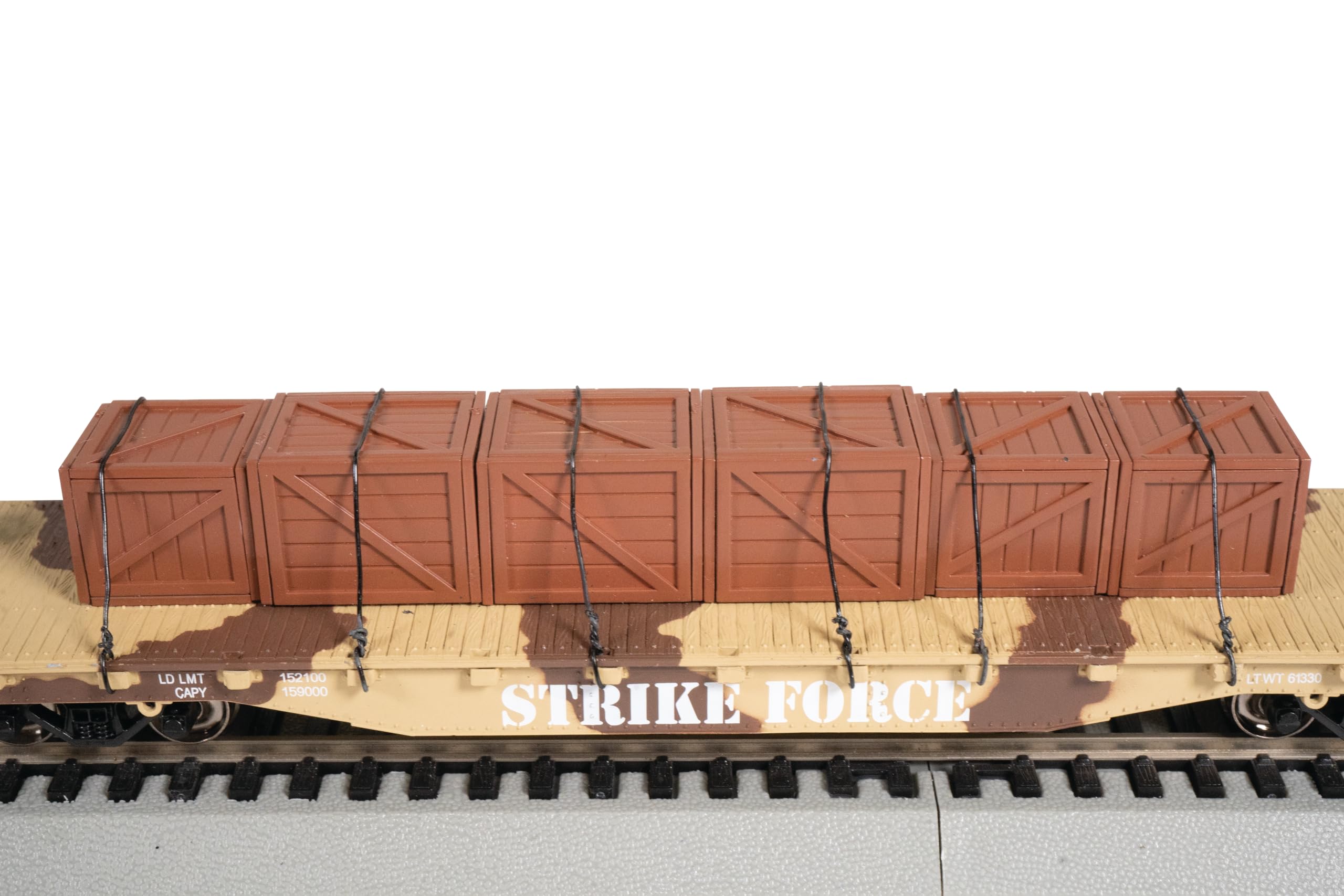 Bachmann Spur HO 52' Flatcar con crate Load Strike Force