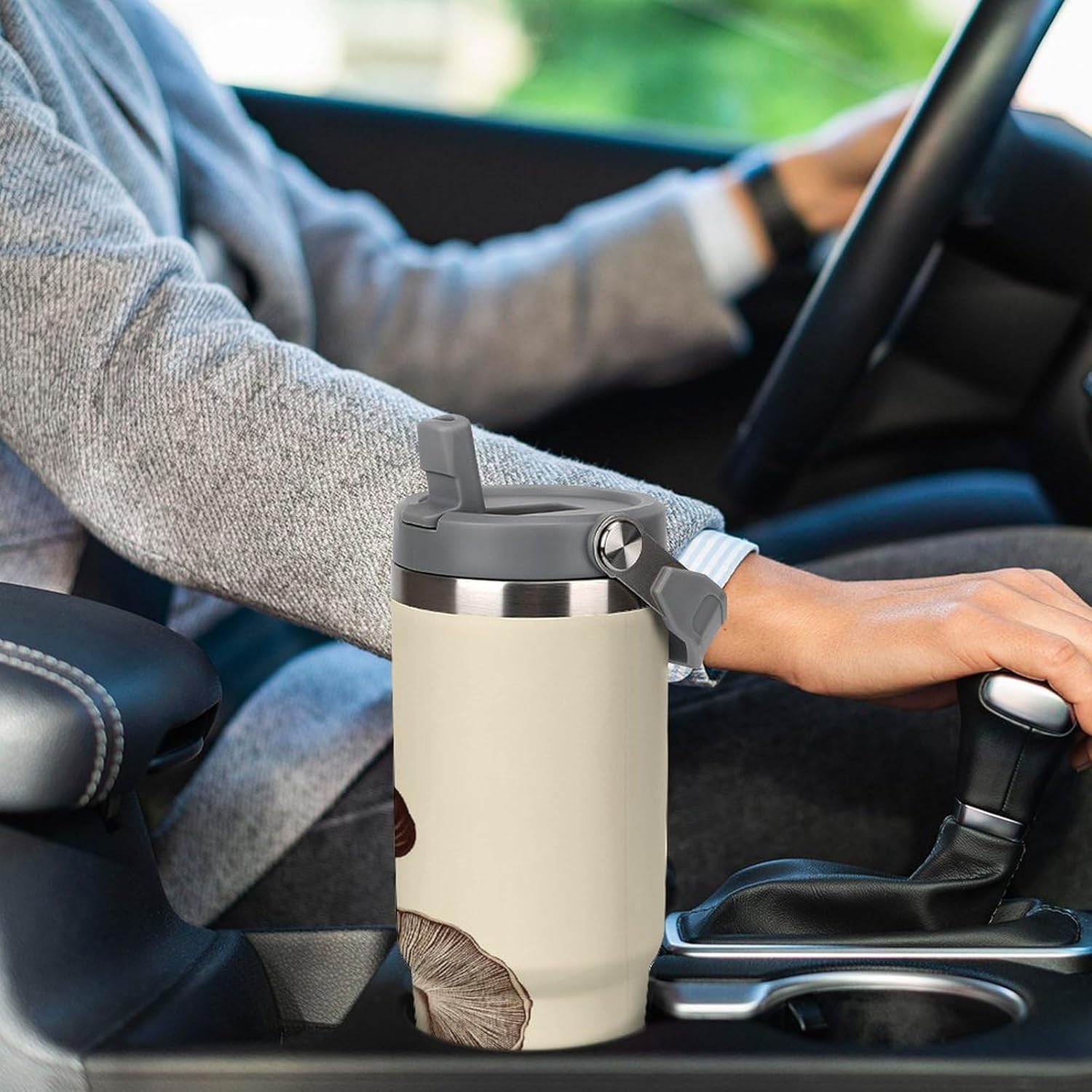 Vintage Mushrooms Drawing Water Bottle 30 Oz Fits Car Cup Holder,Insulated Coffee Mug Large Capacity Car Cups,Stainless Steel Double Wall Sport Bottle for Travel Sports Gym