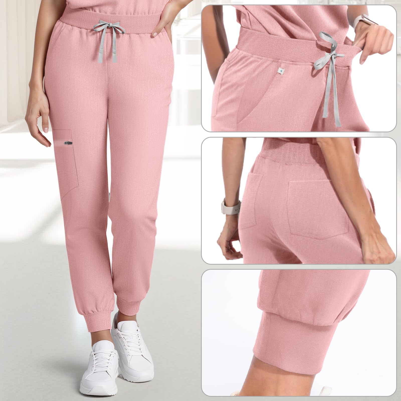Set di scrub medico da donna, 4 direzioni, divisa medica, con scollo a V classico e pantaloni da jogging per yoga, set di uniformi mediche per infermieristica
