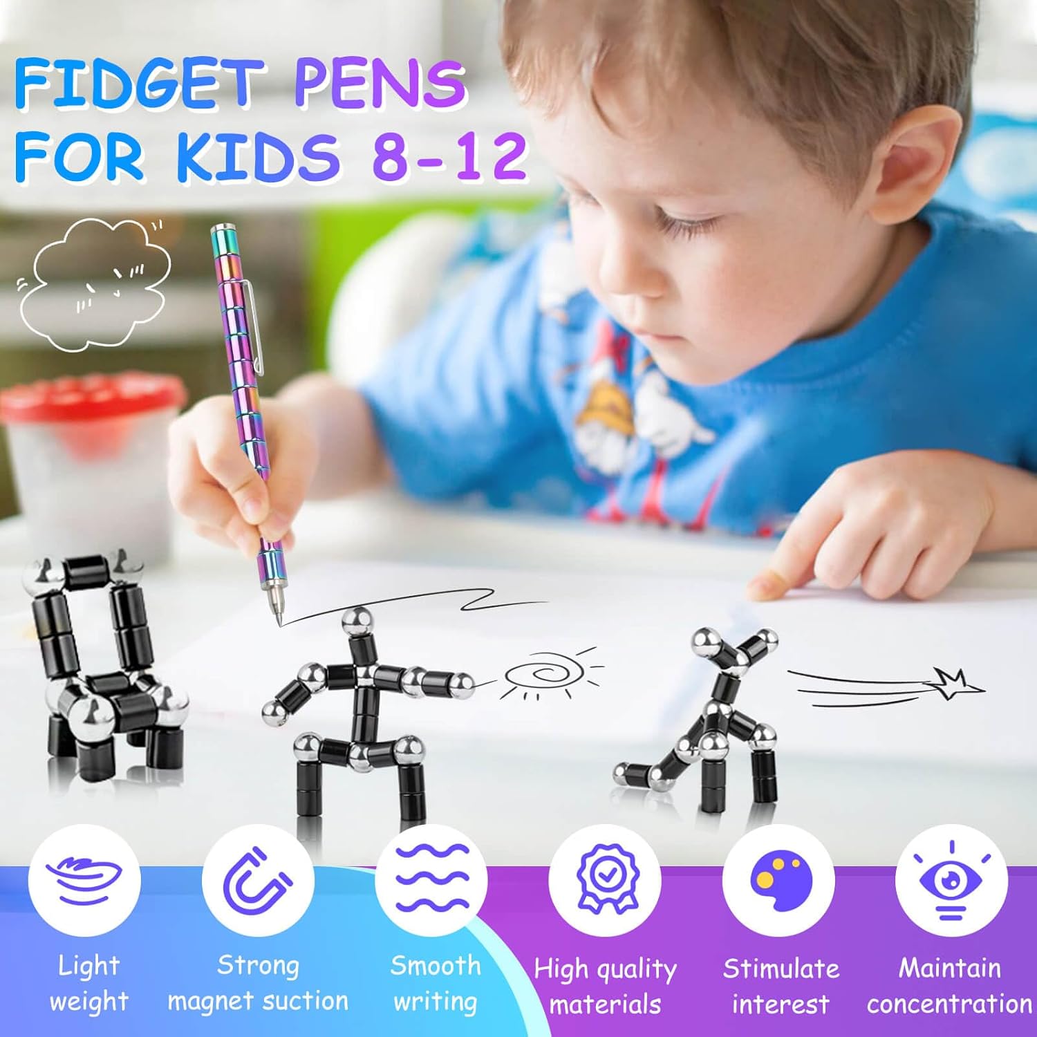 Gretex 2PC Magnetic Fidget Toys for 8-12 Boys & Girls: Decompression Magnetic Metal Toys Middle School Boy Gifts Figette Pen Fidget Toys for Teens Coolest 12 Year Old Birthday Gifts