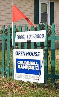 Set of 3, Yard Sign Frames for Displaying a 24 x 18-Inch Sign, Real Estate Sign Stands Include a Clamp for a 24 x 6-Inch Header and a Flag Pole Holder, Round-Rod Steel, Black
