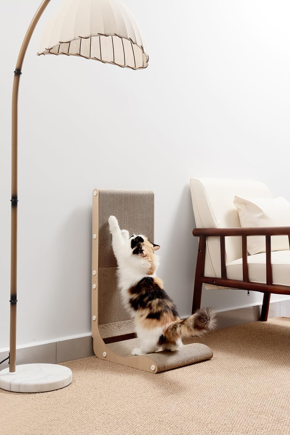 review Paws NEST Cat Scratcher, 27.5 Inch L-Shaped Cat Scratch Post, Eco-Friendly for Indoor Cats, Includes Ball Toy & Premium Catnip, Non-Toxic, Easy Assembly