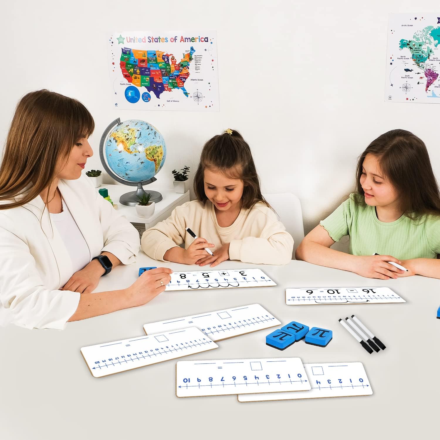 Simply Magic 75 PCS Colorful Magnetic Number Bonds & 12-Pack Double-Sided Dry Erase Number Line White Boards for Math