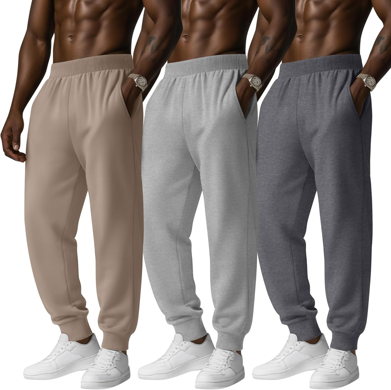 3 Pack Men's Big and Tall Joggers Baggy Sweatpants Casual Lounge Workout Athletic Plus Size Pant with Pockets