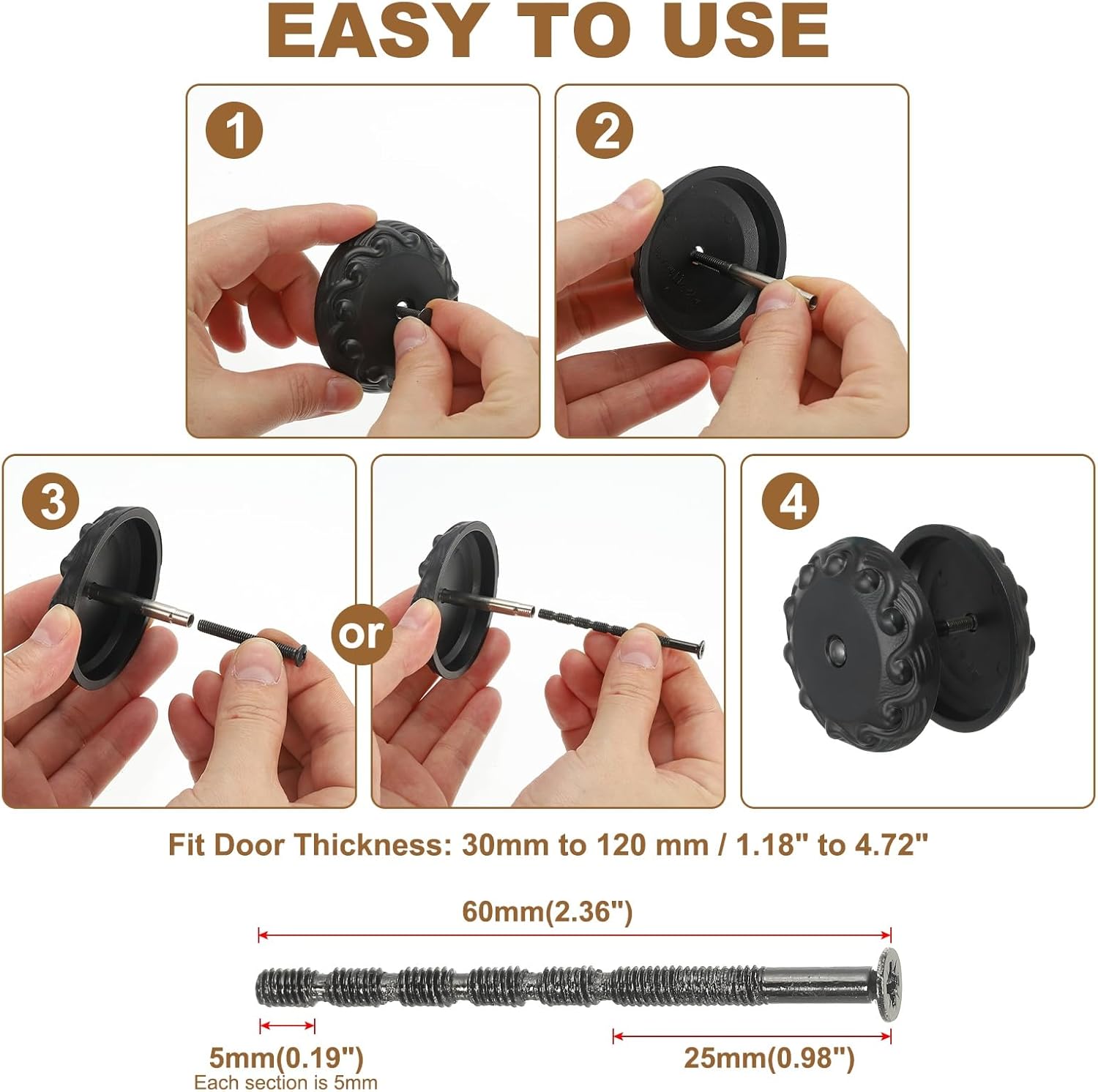 PATIKIL Door Hole Cover Plate 2-1/4 Inch Zinc Alloy Vintage Round Deadbolt Knob Hole Repair Cover Fits Doors 1-3/16" to 4-3/4" Thick for Hole Filling Decoration, Black