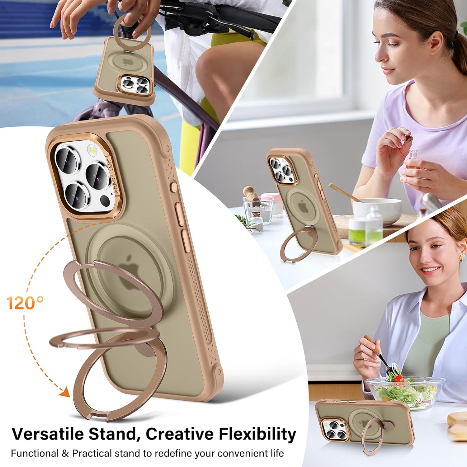 Designed for iPhone 16 Pro Case with Magnetic Stand, [Military Drop Protection][Great Grip Feeling] Matte Translucent Back Slim Shockproof Phone Cover for iPhone 16 Pro 6.3", Bronze