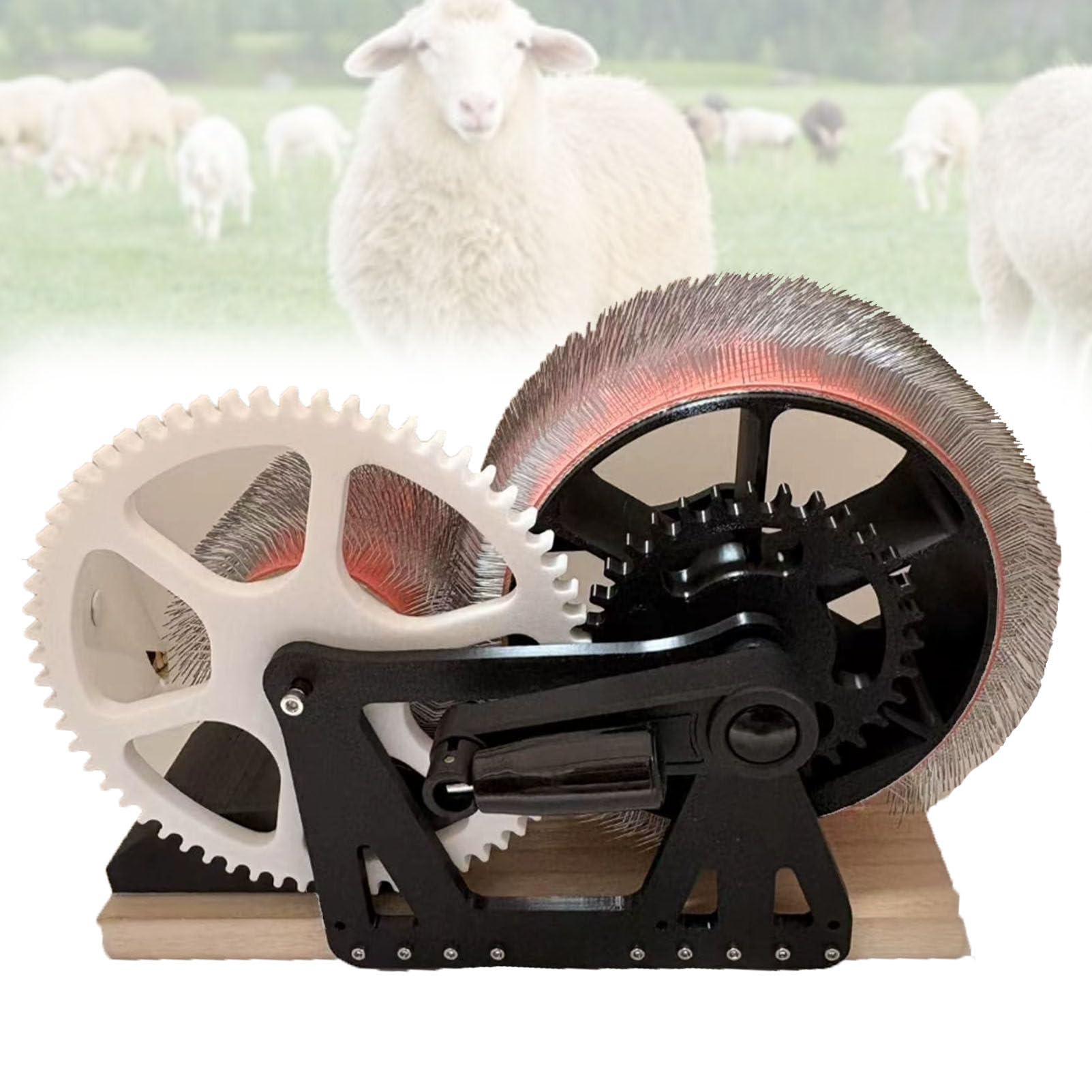 Pfps Wool Blending Board & Drum Carding Machine, Manual Hand Crank Carder for Spinning Fiber, Studio Essential for Handmade Wool Felt, Yarn Making Blackwhite
