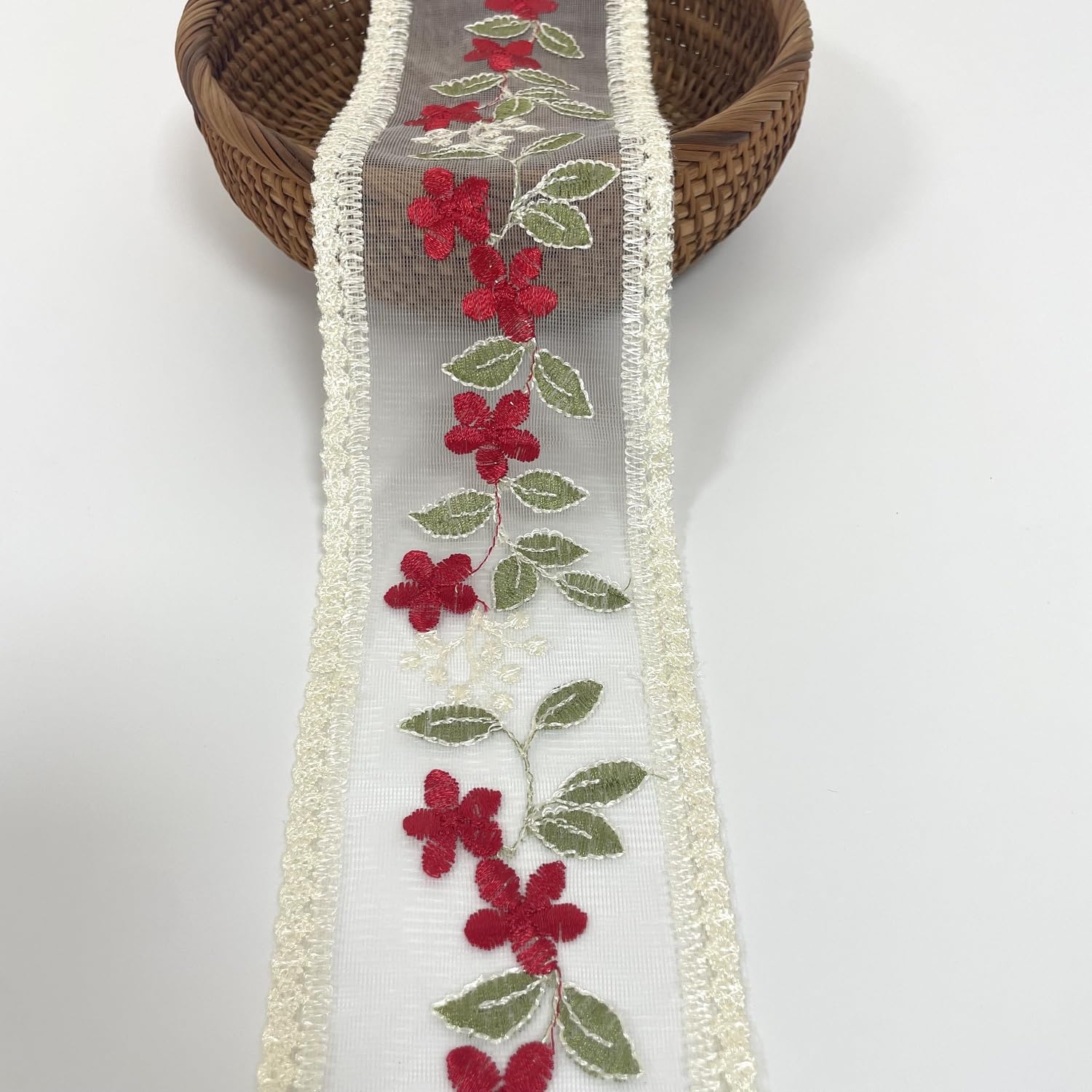 Lace Trim Ribbon, Delicate Cotton Embroidery Ribbon for Wedding/Bridal Decoration, DIY Craft Sewing, Home Decoration, 10 Yards (Red) — image 1