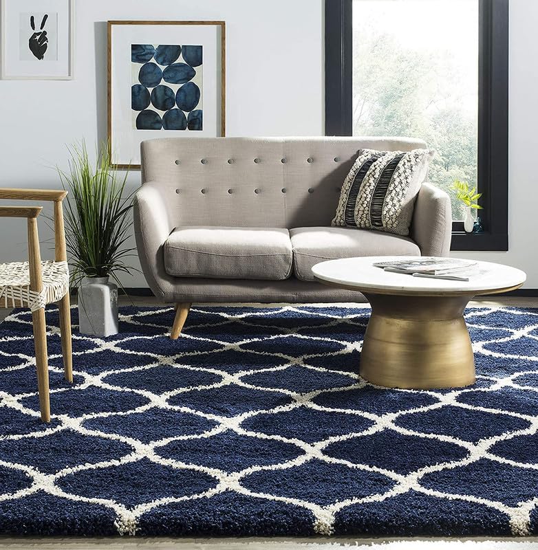 Shaggy Carpet 10X14 FEET ? Handcrafted Soft & Fluffy Rug for Living Room & Bedroom? Non-Slip & Easy to Clean ? Blue Ivory Design-image-15